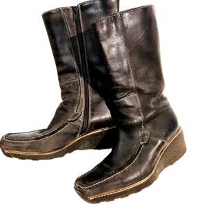 I Love Italian Shoes Leather Boots Size EU 36 (US appx. 6) Brown, Wedge Heel